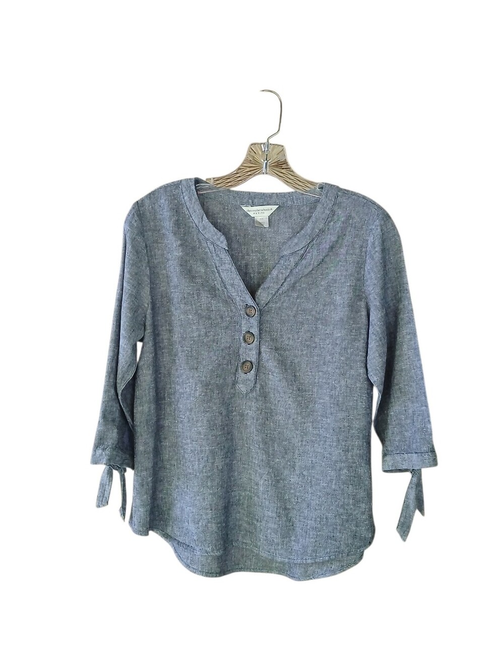 Christopher & Banks Chambray Gray Split Neck Linen Blend Tunic Size SP